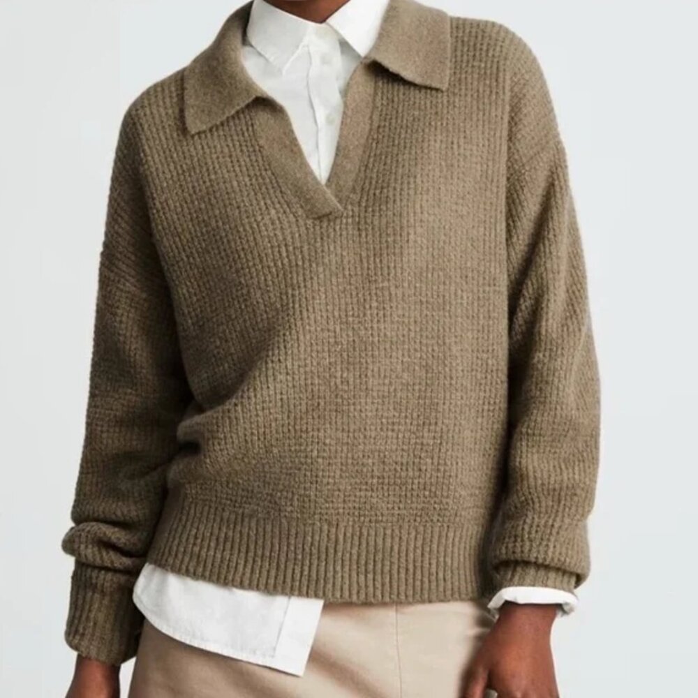 Everlane: The Alpaca Waffle-Stitch Polo Dark Wheat Size: M